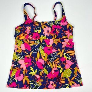 LANDS’ END Floral Square Neck Tankini Swim Top